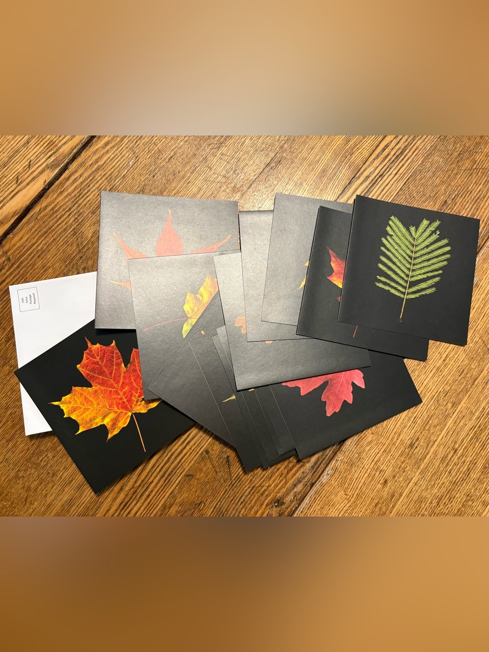 15 SQUARE LEAF GREETING CARDS AND ENVELOPES